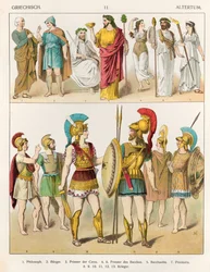 Görög vallási és katonai ruha, a „Trachten der Voelker”-ből, 1864
